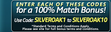 Silver Oak casino 100% match bonus